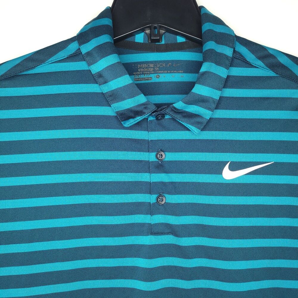 Nike Golf Polo Shirt Mens XL Striped Blue Dri Fit